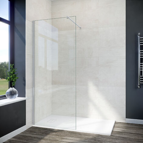 ELEGANT Frameless 760mm Walk in Shower Screen Cabin + Shower Tray Slate Effect 1200x700mm + Free Trap Shower Enclosure