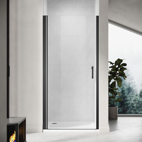 ELEGANT Frameless Pivot Shower Door Enclosure 5mm Safety Glass Reversible Shower Cubicle Door Black 760mm
