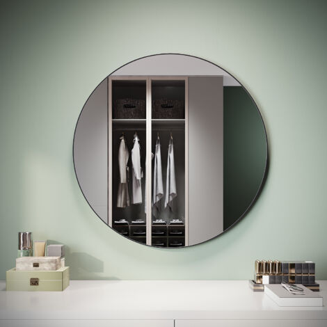 ELEGANT Freestanding Mirrors Black Framed with Clear Definition, Wall-Mounted Round Mirror, Suitable for Various Home Styles, 800 x 800 x 35mm