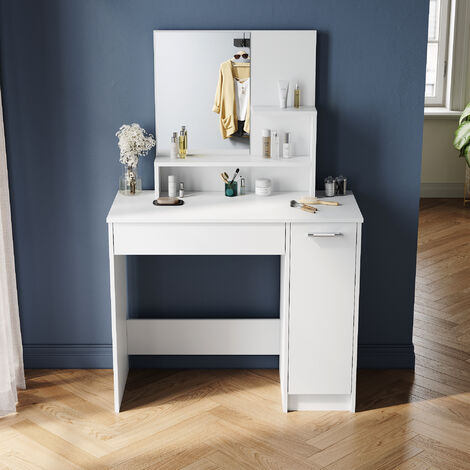 ELEGANT Furniture Drawers Dressing Table Large Cabinet Storage Makeup Desk Bedroom White Vanity Single Table