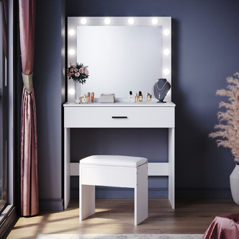 ELEGANT Furniture Dresser with Large Drawer with Slides Makeup Mirror Dresser White Drawer Dresser with stool set