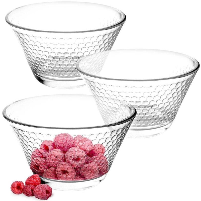 Image of Elegant glass bowl set for salad snacks dessert - dishwasher safe