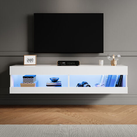ELEGANT Hanging TV Stands Wall Mounted TV Cabinet Entertainment Media TV Unit for Living Room, Open Storage 1300 x 300 x 300mm with LED