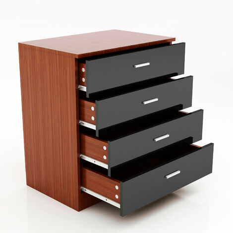 ELEGANT High Gloss Black/Walnut Chests of 5 Drawers with Metal Handles for Bedroom or Home Storage Organizer