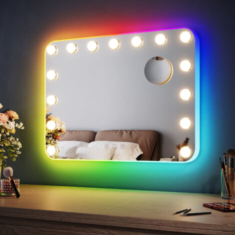 ELEGANT Hollywood Vanity Mirror 58x43cm with RGB Lights Hanging Makeup Mirror with 15 Dimmable Bulbs and 10X Magnifying Mirror Smart Touch 3 Color Lighting Modes