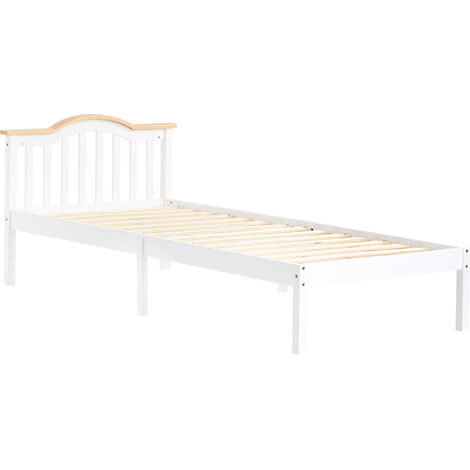 Elegant Holzbett Einzelbett 90x200cm mit Lattenrost, Bettgestell aus Kiefer massivholz,Jugendbett,weiß - Weiß