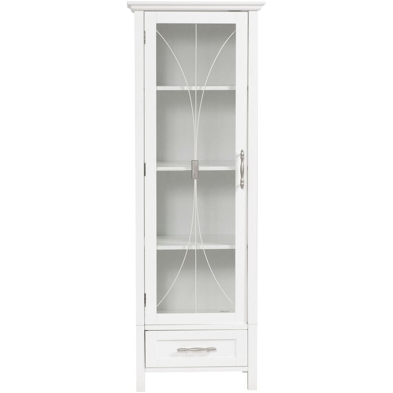 Delaney Bathroom Wooden Free Standing Tall Slim Linen Storage Cabinet Tower White 7961 With Glass Panel Door - Elegant Home Fashions