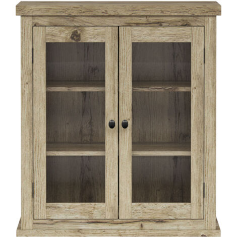 Elegant Home Fashions Pensile Rovere Chiaro Porte Vetrate con Ripiani Regolabili