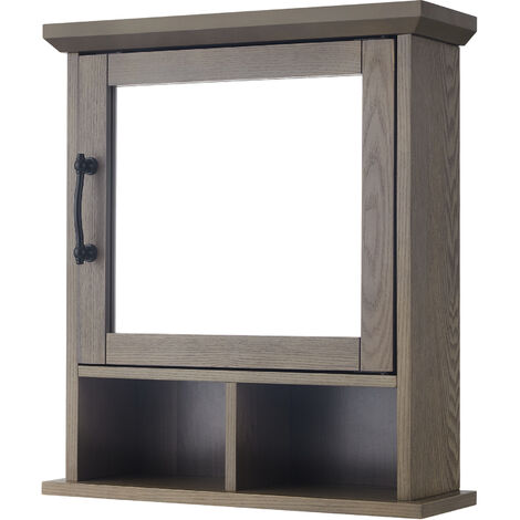 main image of "Elegant Home Fashions Russell Wooden Bathroom Wall Mirrored Medicine Cabinet 15.2 cm x 45.7 cm x 52.3 cm Salt Oak EHF-F0015"