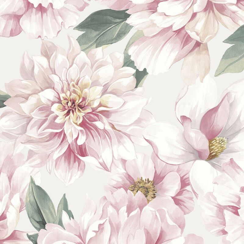 The Design Library - Elegant Homes Large Flower Blush Pink White Green Wallpaper