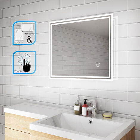 ELEGANT Horizontal Vertical 600 x 500 mm Illuminated LED Bathroom Mirror Lights Touch Sensor