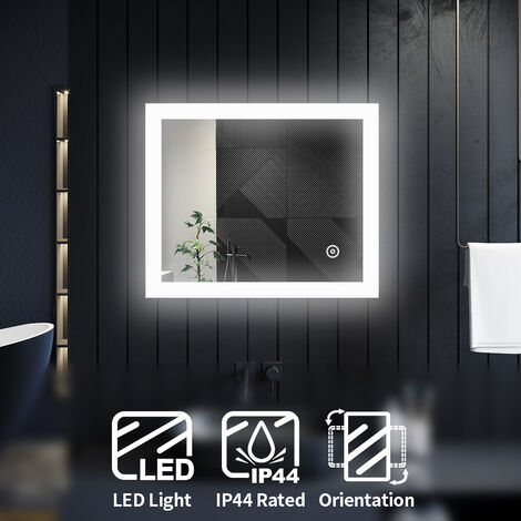 ELEGANT Horizontal Vertical Bathroom Mirror 600 x 500mm Energy Efficient LED +Touch Sensor + Aluminium Frame + 4mm HD Silver Mirror