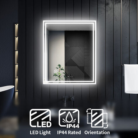 ELEGANT Horizontal Vertical Bathroom Mirror LED Bathroom Mirror with Touch Sensor 600x500mm