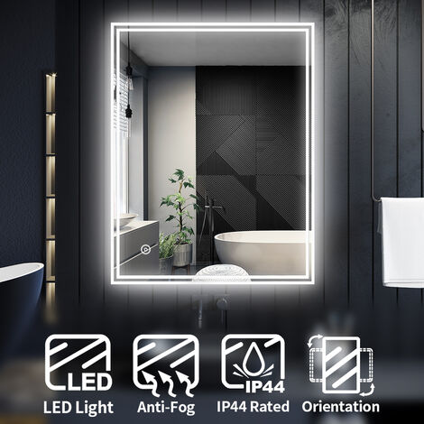 main image of "ELEGANT Horizontal Vertical Bathroom Mirror LED Bathroom Mirror with Touch Sensor"