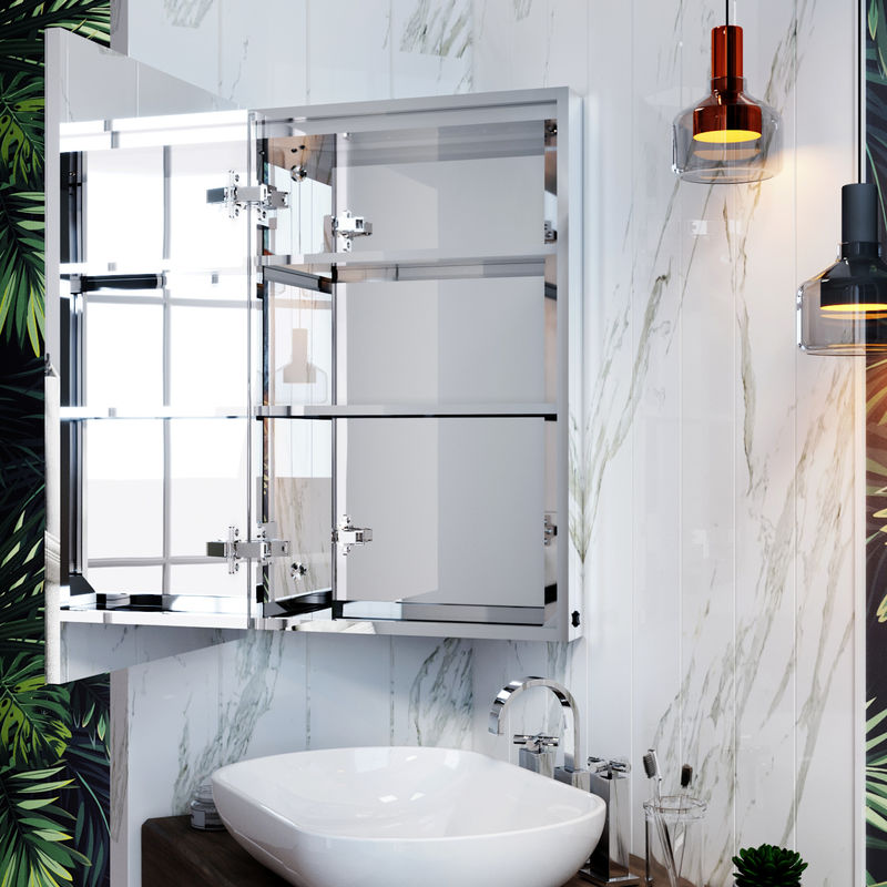 Elegant Illuminated Bathroom Corner, Corner Mirror Bathroom Cabinet Led