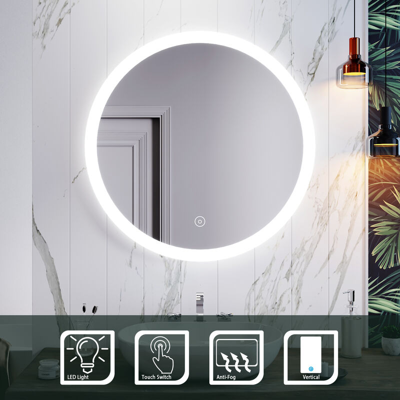 ELEGANT Illuminated LED Bathroom Mirror 800 x 800 mm Modern Round ...