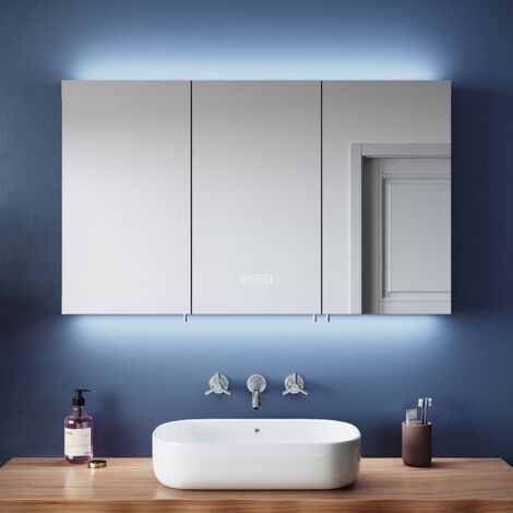 ELEGANT Illuminated LED Bathroom Mirror Cabinet with Shaver Socket, 3 Lighting Modes Dimmable LED Illumiated + Hydraulic Cushion Hinges