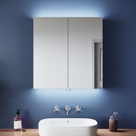 ELEGANT Illuminated LED Bathroom Mirror Cabinet with Shaver Socket, Black Cabinet Design, Hydraulic Cushioning Hinges