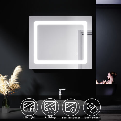 ELEGANT Illuminated LED Bathroom Mirror Lights Shaver Socket Wall Mounted Mirror with Touch Switch Demister Pad