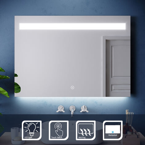 main image of "ELEGANT Illuminated LED Bathroom Mirror Wall Mounted Mirror 1000 x 700 mm Bathroom Mirrors with Lights and Demister and Sensor/IP44 Rated"