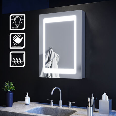 ELEGANT Illuminated LED Mirror Cabinet with Lights with Sensor Switch and Demister Pad Stainless Steel Wall Mount Storage Unit