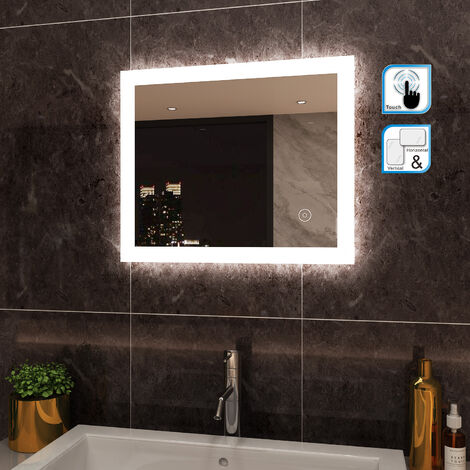 ELEGANT LED Illuminated Bathroom Mirror 600 x 500 mm Light Touch Sensor Wall Mounted Horizontal Vertical