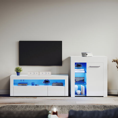 ELEGANT Living Room Furniture Set Modern TV Stand 1200mm with RGB LED Light + Display Cabinet with Glass Shelf Sideboard Cupboard
