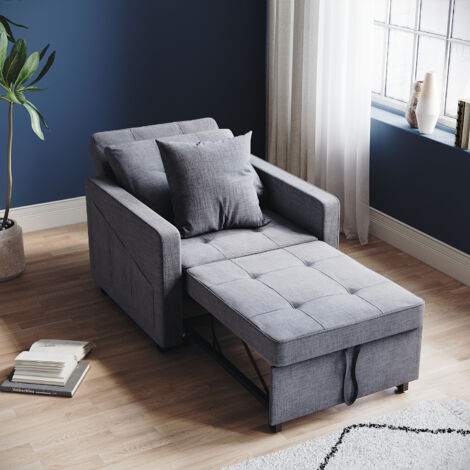 ELEGANT Living Room Recliner Sofa 3-in-1 Multifunctional Sofa Bed Adjustable Backrest High-bounce Sponge Easy Clean Surface, Grey 81x87x77.5cm