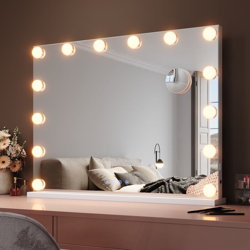 Sirhona - elegant Makeup Mirror with Bluetooth Speakers 80x60 cm usb Charging Port Vanity Mirror with 14 led Bulbs and 10x Magnifying Glass