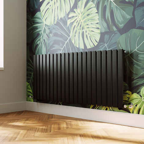 ELEGANT Modern Flat Panel Central Heating Radiator Black Horizontal Single Panel Rads 600 x 1428mm