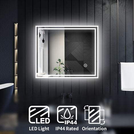 ELEGANT Modern LED Illuminated Bathroom Mirror with Light 600 x 500 mm Horizontal Vertical, Sensor