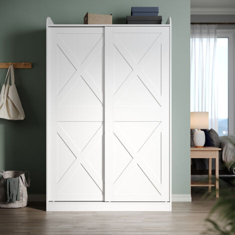 ELEGANT Modern Sliding Wardrobe, Large Wooden Storage Cabinet, White Bedroom Furniture with 2 Doors, 1860 x 500 x 1180mm