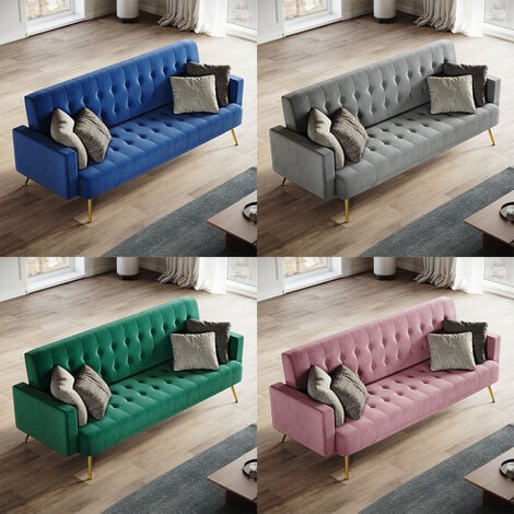 ELEGANT Modern Sofa Bed Multifunctional Three-Gears Adjustable Backrest Ultra Soft Material Velvet Cloth High-bounce Sponge Blue, 192x79x75cm