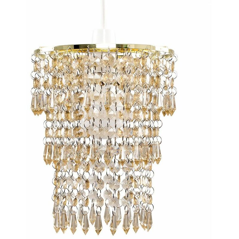 Gold & Champagne Jewel Acrylic Bead Ceiling Pendant Light Shade - Add LED Bulb