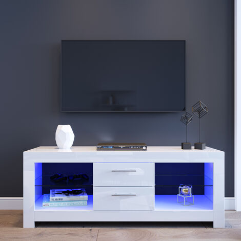 ELEGANT Modern TV Stand 1300mm High Gloss RGB LED TV Cabinet Living Room Bedroom Entertainment Unit for 32 40 43 50 55 60 65 inch 4k TV, White