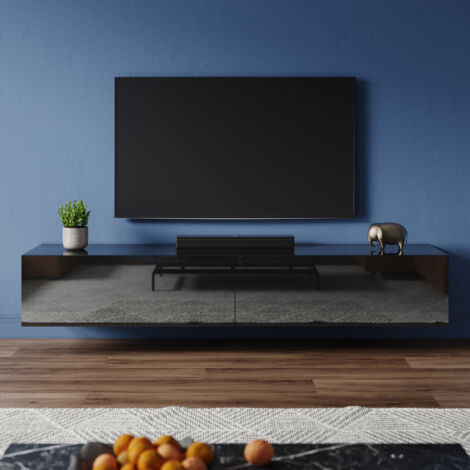 ELEGANT Modern TV Stand with Drawer, Wall-Mounted/Floor Standing, Separate Storage Compartment Suitable for Living Room and Bedroom, Black, 1800x400x300mm