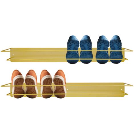 Élégant porte-chaussures en métal - Porte-chaussures peu encombrant pour couloir et entrée, mural à 2 niveaux, en métal, pré-assemblé, 16 x 80 x 10 cm - doré