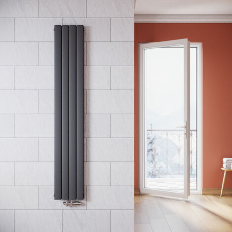 ELEGANT Radiadores de Agua Caliente 1800 x 308 mm,Radiador de Salón Potencia 536 W,Doble Capa vertical,Conexiones Centrales G 1/2" - Antracita