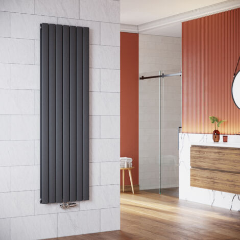 ELEGANT Radiadores de Agua Caliente 1800 x 542 x 48 mm,Radiador de Salón Potencia 938 W,Doble Capa vertical,Conexiones Centrales G 1/2" - Blanco Con válvula termostática