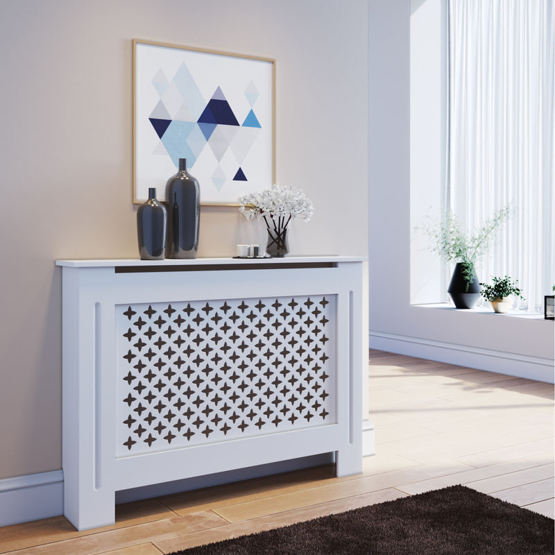 ELEGANT Radiator Cover Medium Modern Cross Slat White Painted Cabinet Radiator Shelves for Living Room/Bedroom/Kitchen
