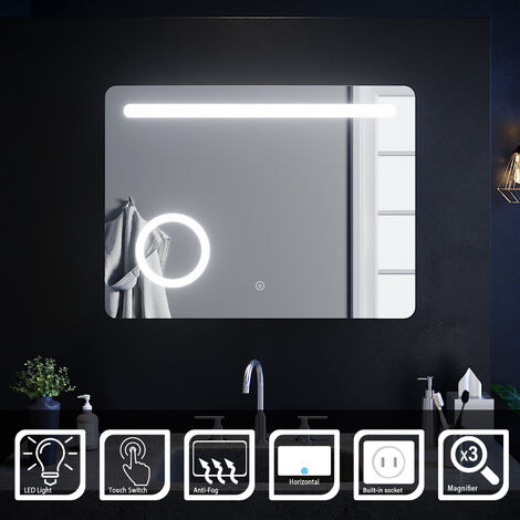 ELEGANT Rectangular LED Illuminated Bathroom Mirror 800 x 600mm, Lights, Magnifying Mirror, Anti-fog
