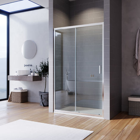 ELEGANT Reversible 1000x800mm Sliding Glass Shower Enclosure with Slip-Resistance Shower Tray Safety Glass Panel Bathroom Cubicle Door