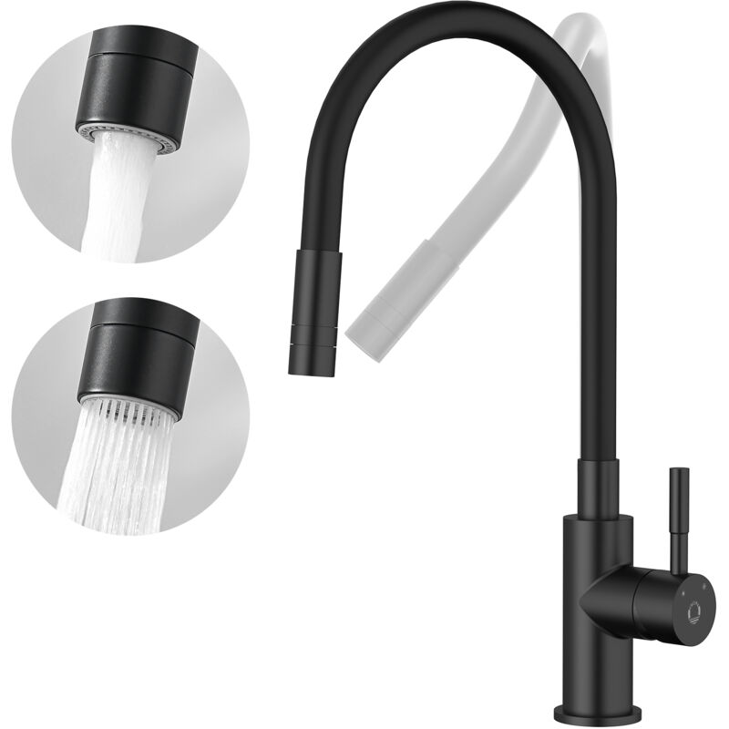 Cecipa - Robinet Cuisine Flexible Robinet avec 2 Types de Jets, Mitigeur Cuisine Rabattable, Flexible Mitigeur Evier avec Eau Chaude et Froide (Noir)