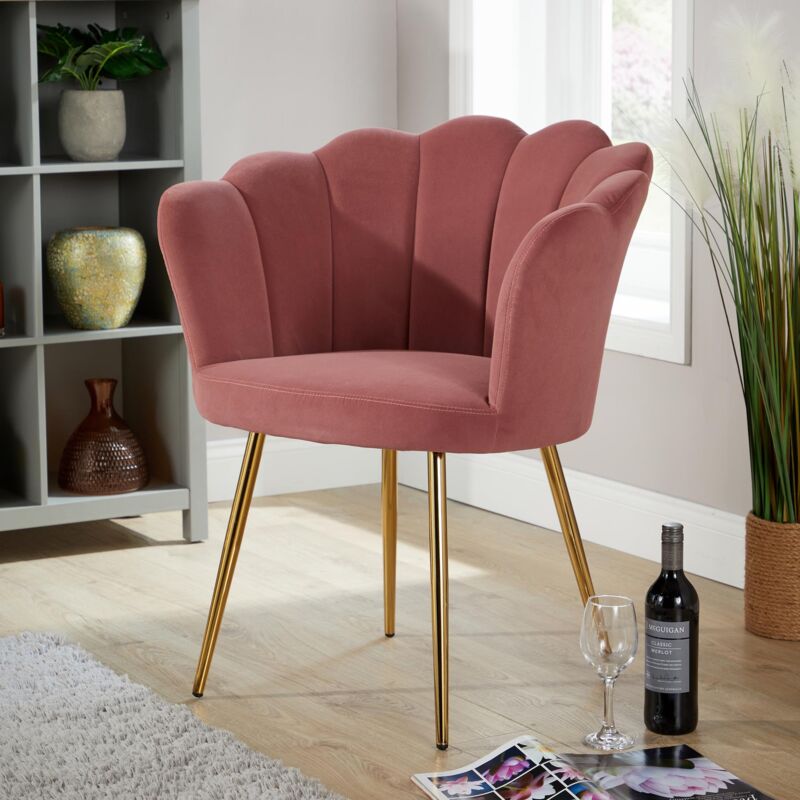 Home Source - Elegant Scallop Round Back Pink Chair Compact Stylish Accent Seating Furniture