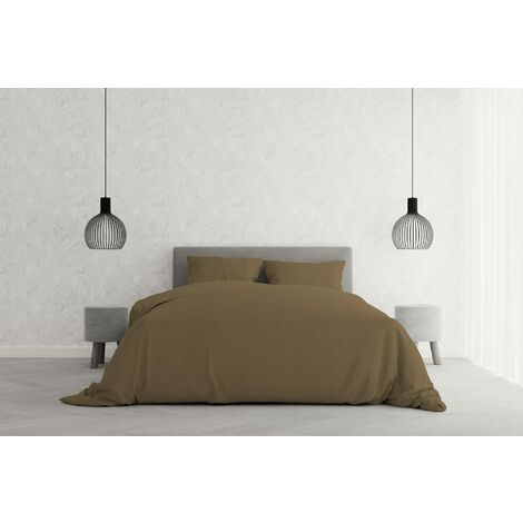 Elegant Set Copripiumino Matrimoniale Microfibra, Lavorato in Italia - Parure Copri Piumino - Sacco Piumone 250x200 cm con Patella e Federe Cuscino, Nocciola, Matrimoniale