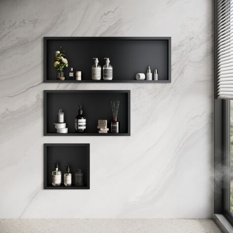 ELEGANT Shower Caddies 304 Stainless Steel Shower Niche, Wall-Inserted Niche, Black Sealed Waterproof Rust-Resistant Modern Design, Shower Niche Three-piece Set(ENF30+ENF60+ENF90)