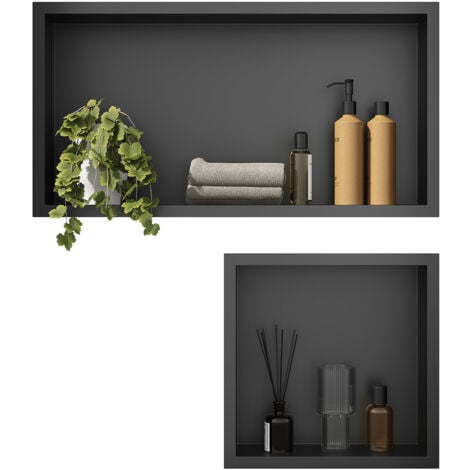 ELEGANT Shower Caddies 304 Stainless Steel Shower Niche, Wall-Inserted Niche, Black Sealed Waterproof Rust-Resistant Modern Design, Shower Niche Two-piece Set(ENF30+ENF60)