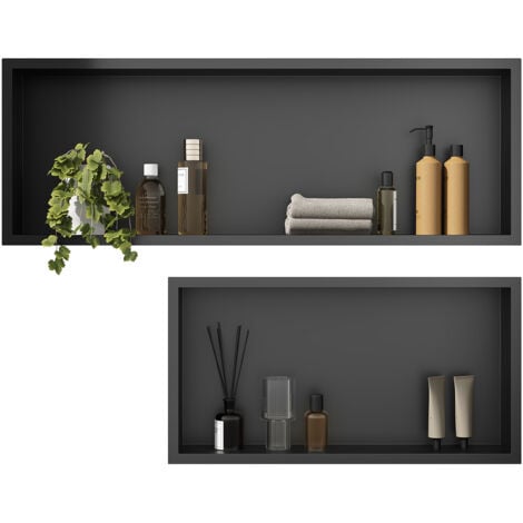 ELEGANT Shower Caddies 304 Stainless Steel Shower Niche, Wall-Inserted Niche, Black Sealed Waterproof Rust-Resistant Modern Design, Shower Niche Two-piece Set(ENF60+ENF90)