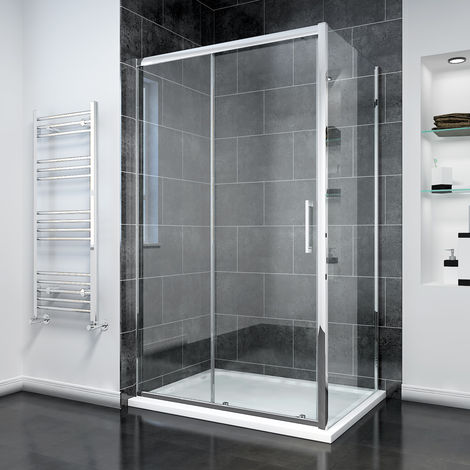 Sliding Shower Door Modern Bathroom 8mm Easy Clean Glass Shower Enclosure Cubicle 1600 x 760mm with Shower Tray+ Side Panel