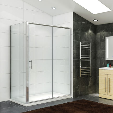 main image of "ELEGANT Sliding Shower Enclosure 1100 x 800 mm Reversible Bathroom Cubicle Screen Door + Side Panel"